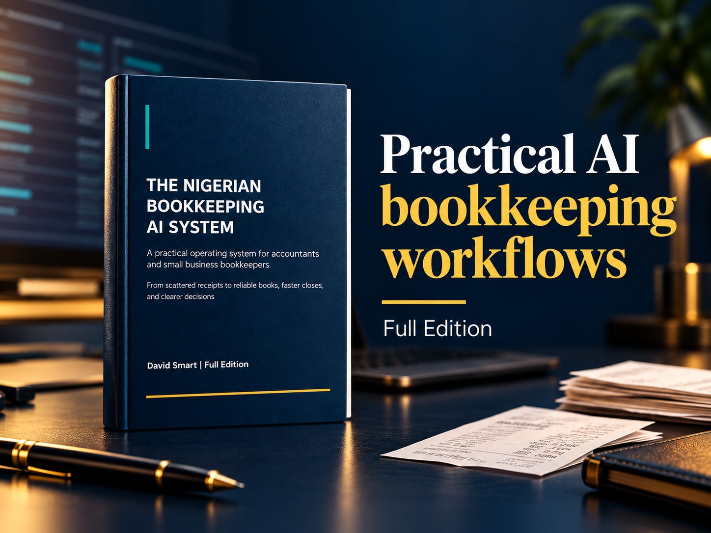 The Nigerian Bookkeeping AI System digital guide by David Smart, shown as a 3D-style book mockup